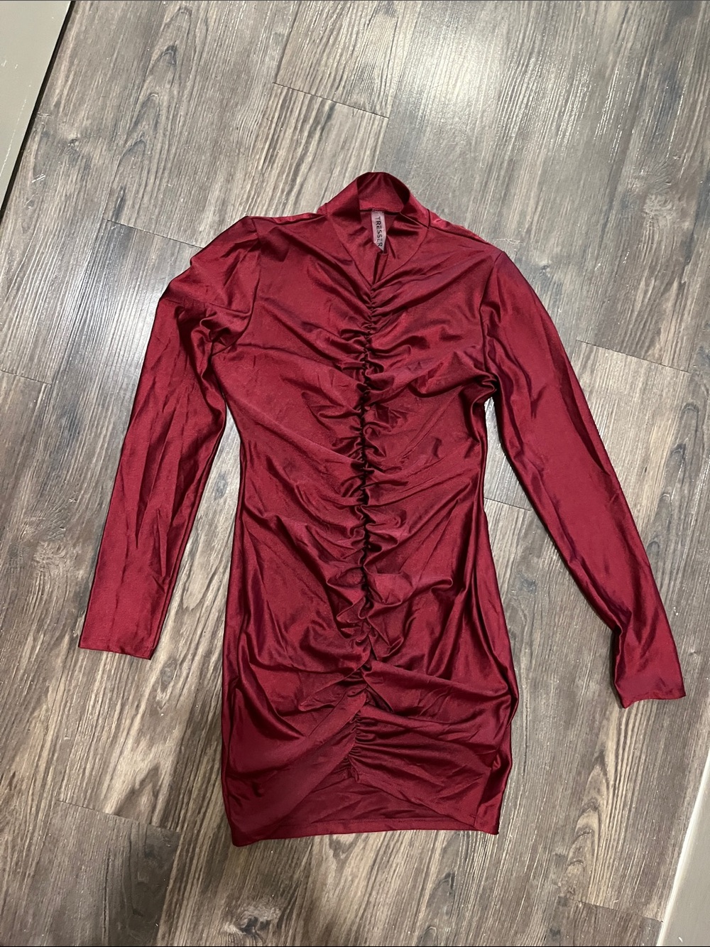 Ruched Long-Sleeve Bodycon Dress - Burgundy